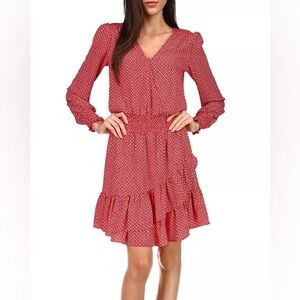 Michael Kors Crimson Printed Ruffled Dress NEW